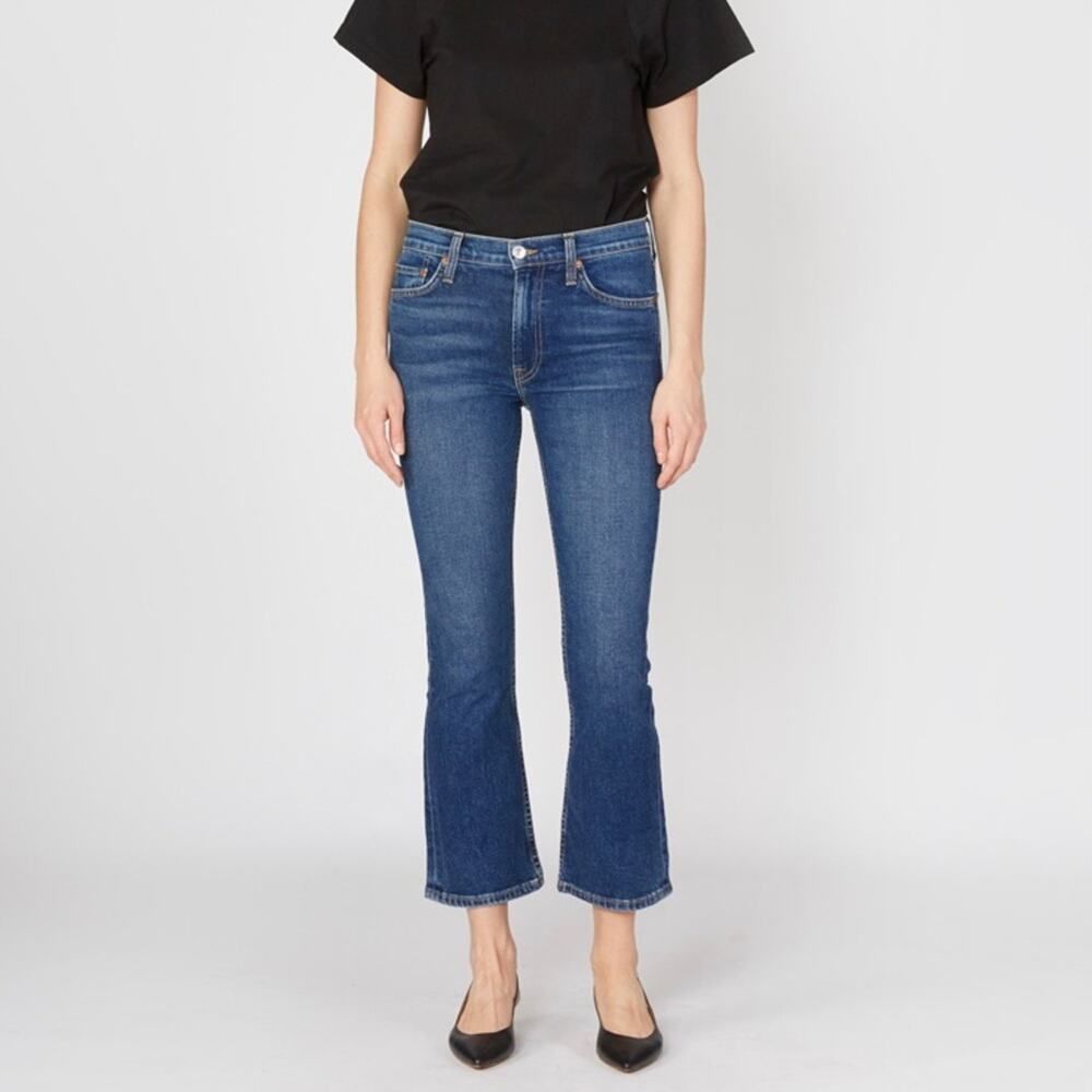 RE/DONE Mid-Rise Kick Flare Stretch Crop Jeans (Sz 23) Mid 70s Wash